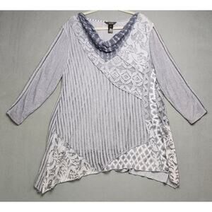 Women Tunic Top 1X‎ Blue Lace Shirt Dress Artsy Textured Lagen Asymmet Ali Miles